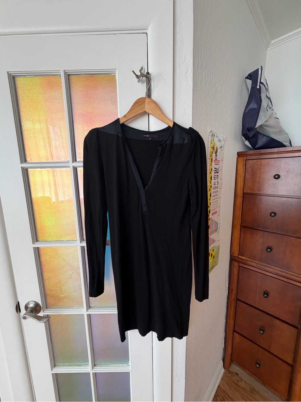 Maje Black Long-Sleeve V-Neck Dress